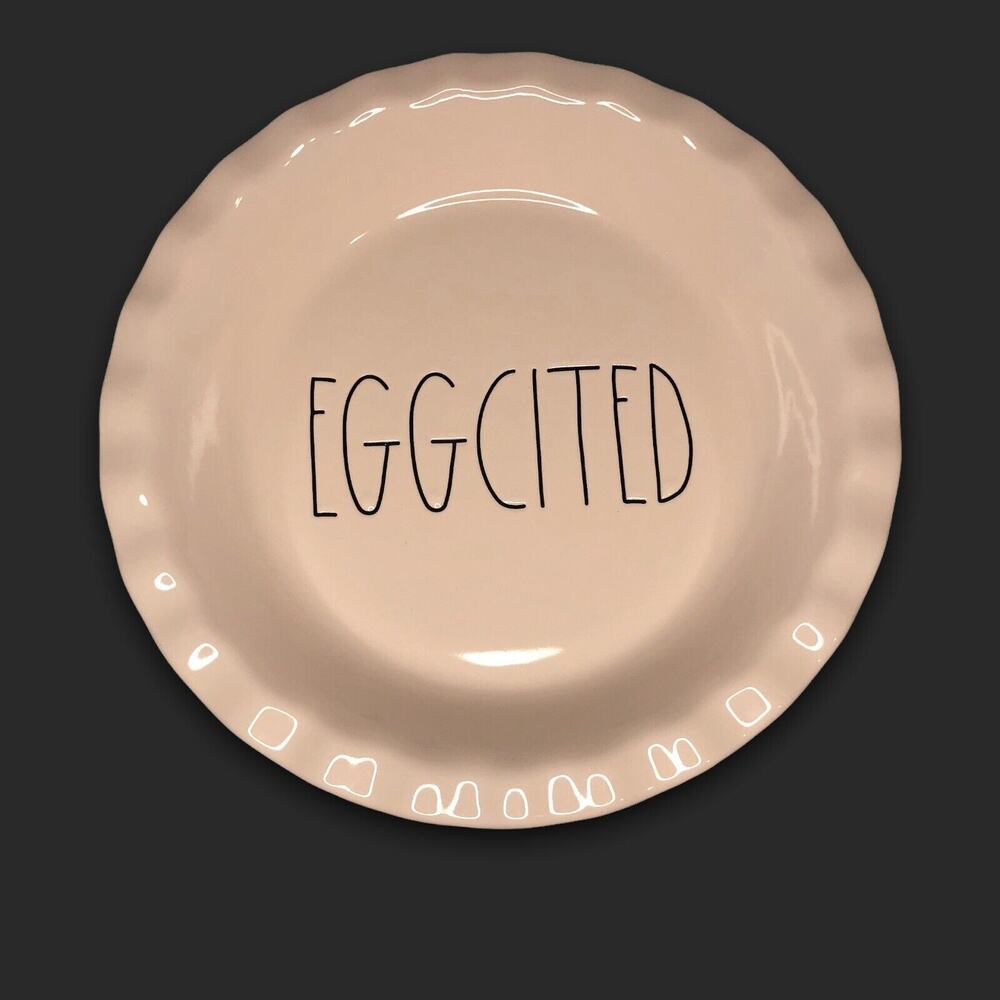 RAE DUNN by Magenta EGGCITED ROUND FLUTED PIE PLATE IVORY 10.5" Easter Dish